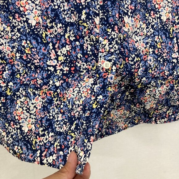Chaps size 1X Navy Ditsy Floral No Iron 3/4 Sleeve Button Down Preppy Office - Picture 5 of 11